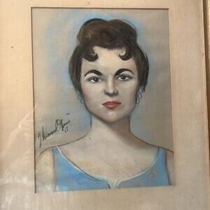 Vintage mid century  portrait drawing of Lady New Orleans artist